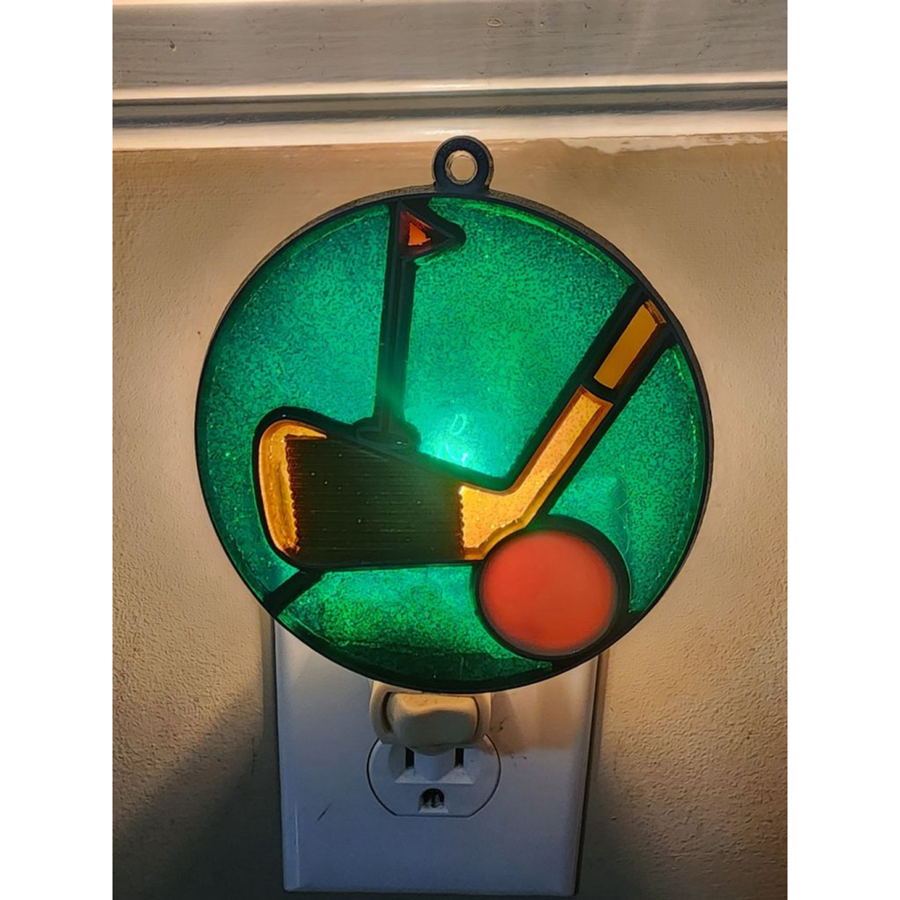 Vintage Golf stained glass Night Light Green Gold
